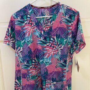 Divine Stretch JDM Uniforms Bright Tropical Scrub Top NWT